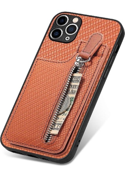 IPhone 11 Için Kılıf Pro Max Standı Crad Yuvası Fermuar Cüzdan Manyetik Araç Montaj (Yurt Dışından)