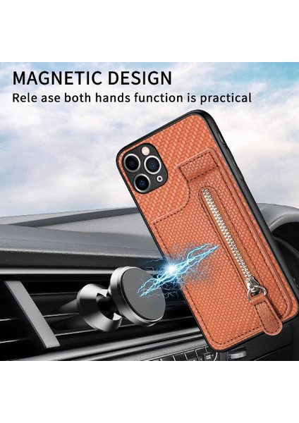 IPhone 11 Için Kılıf Pro Max Standı Crad Yuvası Fermuar Cüzdan Manyetik Araç Montaj (Yurt Dışından)
