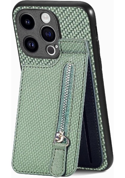 IPhone 15 Için Kılıf Pro Fermuar Cüzdan Manyetik Araç Montaj Crad Yuvası Standı (Yurt Dışından)