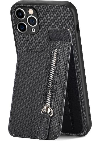 IPhone 11 Için Kılıf Pro Max Standı Crad Yuvası Fermuar Cüzdan Manyetik Araç Montaj (Yurt Dışından)