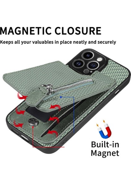 IPhone 13 Için Kılıf Pro Fermuar Cüzdan Crad Yuvası Manyetik Araç Montaj Standı (Yurt Dışından)