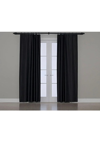 Boutique Curtain Siyah Blackout Fon Perde Pilesiz Düz Ekstrafor Dikim Korniş / Rustik Uyumlu