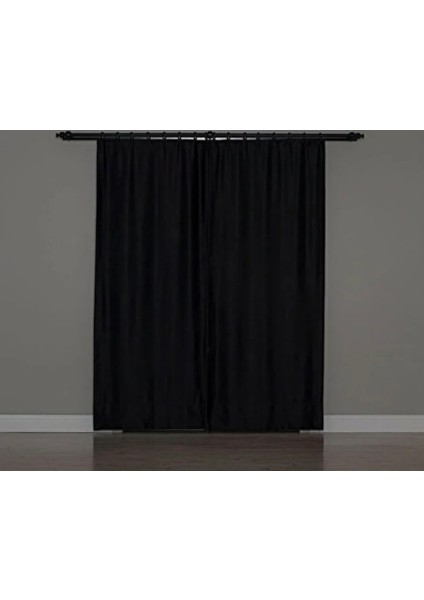 Boutique Curtain Siyah Blackout Fon Perde Pilesiz Düz Ekstrafor Dikim Korniş / Rustik Uyumlu