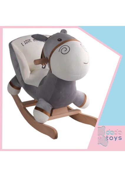 Sallanan Doldurulmuş At Peluş Rocker 60 cm Gri-Beyaz Gnzrz
