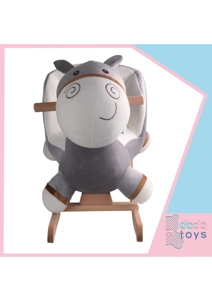 Sallanan Doldurulmuş At Peluş Rocker 60 cm Gri-Beyaz Gnzrz