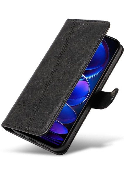 Xiaomi Poco X5 5g Için Filp Durumda Preslenmiş Pu Deri Ayrılabilir Siyah ile (Yurt Dışından)