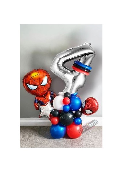 Örümcek Adam Spiderman Gümüş Gri Rakam Balon Karşılama Seti
