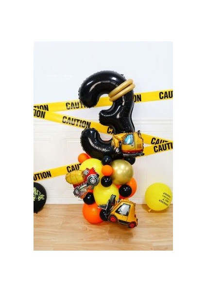 Inşaat Temalı Folyo Balon Karşılama Seti Kamyon Iş Makinası Araba Krom Balon 28LI Set