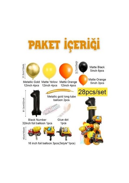 Inşaat Temalı Folyo Balon Karşılama Seti Kamyon Iş Makinası Araba Krom Balon 28LI Set fiyatları