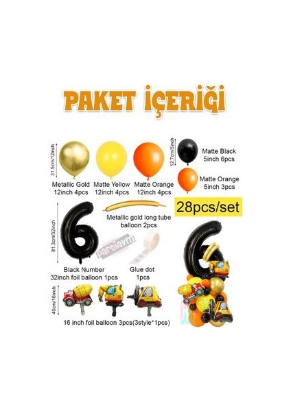 Inşaat Temalı Folyo Balon Karşılama Seti Kamyon Iş Makinası Araba Krom Balon 28LI Set fiyatları