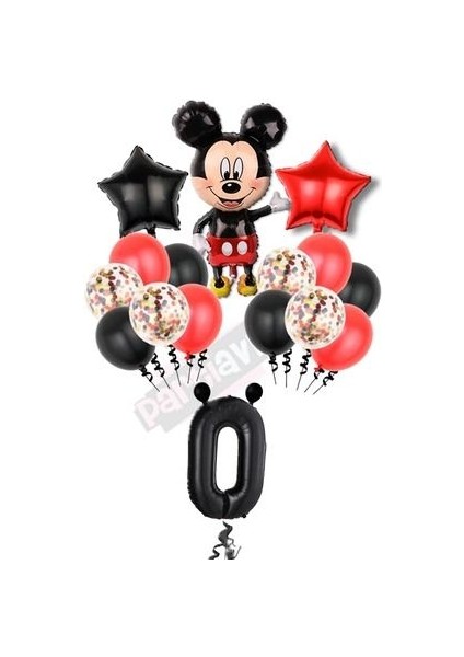 Siyah Rakam Balonlu Mickey Mouse Balon Seti Mini Fare Temalı