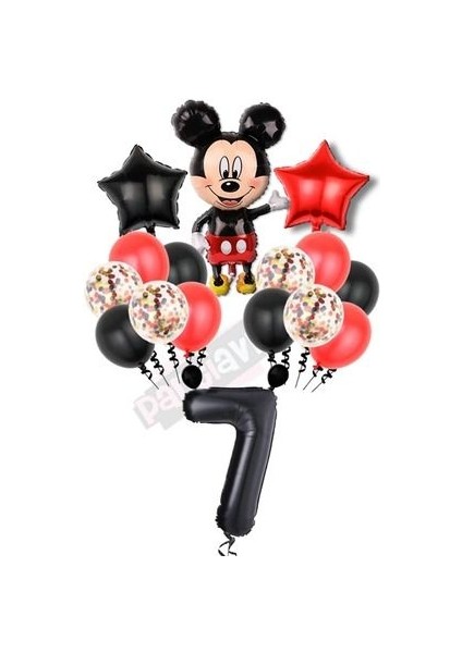 Siyah Rakam Balonlu Mickey Mouse Balon Seti Mini Fare Temalı