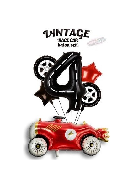 Vintage Race Car Set Arabalar Yarış Arabası Doğum Günü Balon Kırmızı Araba Full Set Rakam Balon