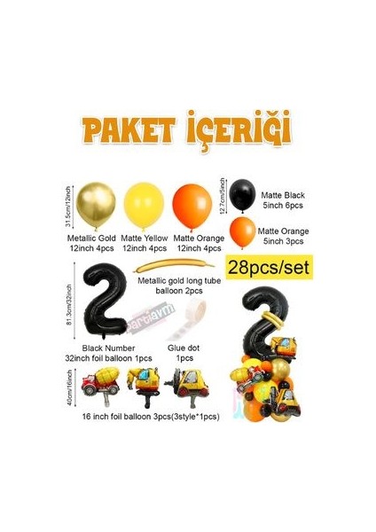 Inşaat Temalı Folyo Balon Karşılama Seti Kamyon Iş Makinası Araba Krom Balon 28LI Set fiyatları