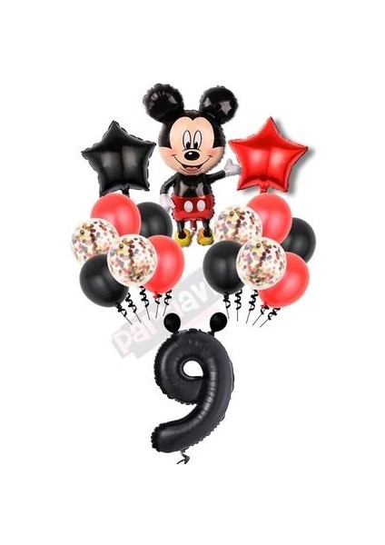 Siyah Rakam Balonlu Mickey Mouse Balon Seti Mini Fare Temalı