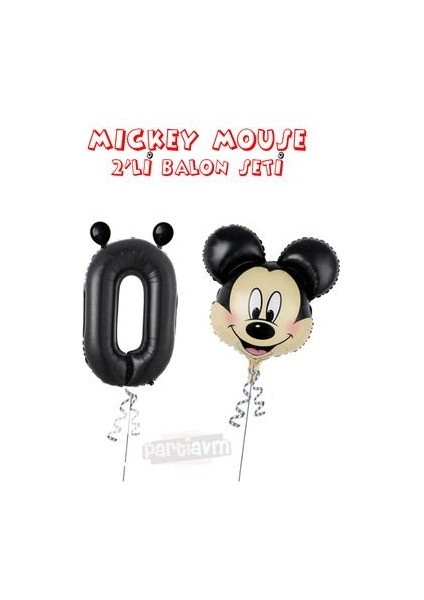 Siyah Rakam Balonlu Mickey Mouse 2li Balon Seti Mini Fare Temalı