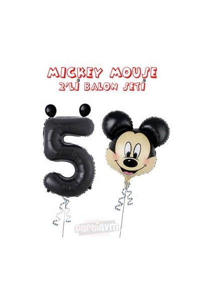 Siyah Rakam Balonlu Mickey Mouse 2li Balon Seti Mini Fare Temalı