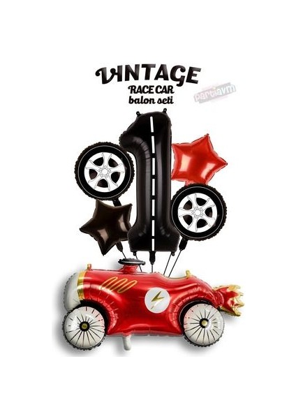 Vintage Race Car Set Arabalar Yarış Arabası Doğum Günü Balon Kırmızı Araba Full Set Rakam Balon