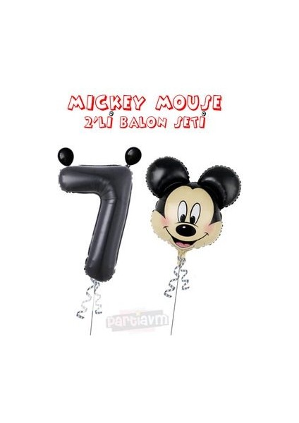 Siyah Rakam Balonlu Mickey Mouse 2li Balon Seti Mini Fare Temalı