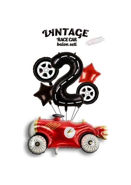 Vintage Race Car Set Arabalar Yarış Arabası Doğum Günü Balon Kırmızı Araba Full Set Rakam Balon