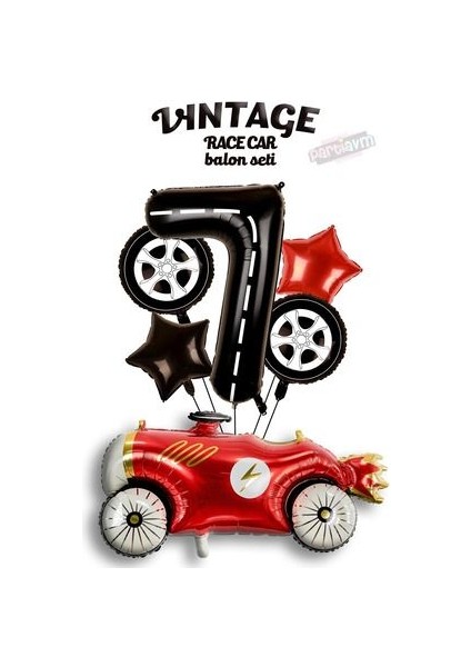 Vintage Race Car Set Arabalar Yarış Arabası Doğum Günü Balon Kırmızı Araba Full Set Rakam Balon