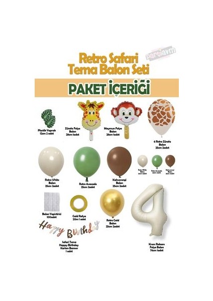Retro Safari Tema Kahve Tonları Balon Seti Orman Hayvanları Zürafa Maymun Krem Rakam Folyo Balon fiyatları