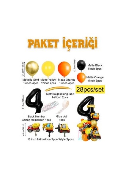 Inşaat Temalı Folyo Balon Karşılama Seti Kamyon Iş Makinası Araba Krom Balon 28LI Set fiyatları
