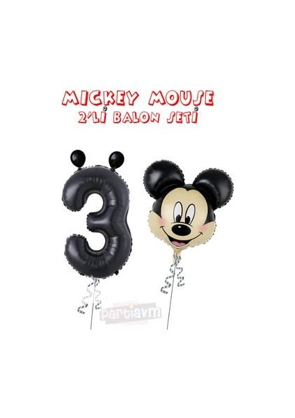 Siyah Rakam Balonlu Mickey Mouse 2li Balon Seti Mini Fare Temalı