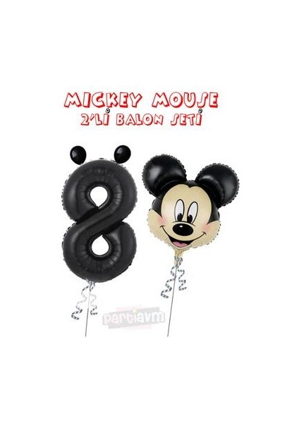 Siyah Rakam Balonlu Mickey Mouse 2li Balon Seti Mini Fare Temalı