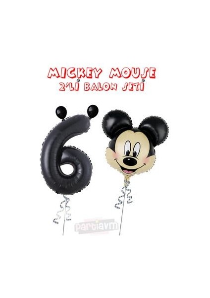 Siyah Rakam Balonlu Mickey Mouse 2li Balon Seti Mini Fare Temalı