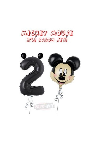 Siyah Rakam Balonlu Mickey Mouse 2li Balon Seti Mini Fare Temalı