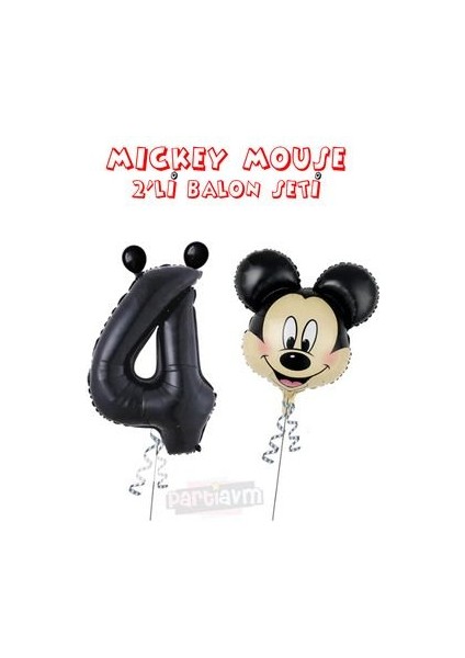 Siyah Rakam Balonlu Mickey Mouse 2li Balon Seti Mini Fare Temalı