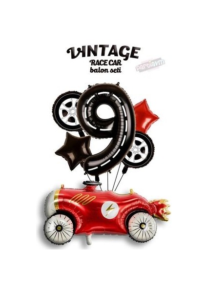 Vintage Race Car Set Arabalar Yarış Arabası Doğum Günü Balon Kırmızı Araba Full Set Rakam Balon