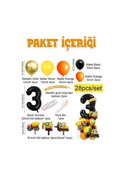 Inşaat Temalı Folyo Balon Karşılama Seti Kamyon Iş Makinası Araba Krom Balon 28LI Set fiyatları
