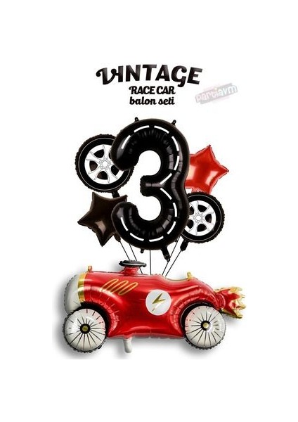 Vintage Race Car Set Arabalar Yarış Arabası Doğum Günü Balon Kırmızı Araba Full Set Rakam Balon