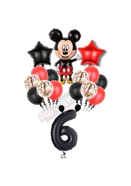 Siyah Rakam Balonlu Mickey Mouse Balon Seti Mini Fare Temalı