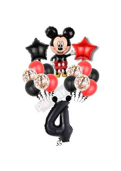 Siyah Rakam Balonlu Mickey Mouse Balon Seti Mini Fare Temalı