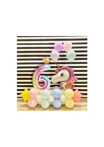 Gökkuşağı Rakam Balonlu Unicorn Temalı Doğum Günü Karşılama Seti Kolay Kurulum