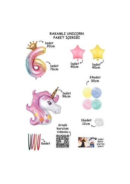 Gökkuşağı Rakam Balonlu Unicorn Temalı Doğum Günü Karşılama Seti Kolay Kurulum fiyatları