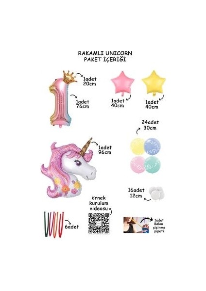 Gökkuşağı Rakam Balonlu Unicorn Temalı Doğum Günü Karşılama Seti Kolay Kurulum fiyatları