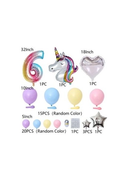 100CM Gökkuşağı Rakam Balonlu Unicorn Temalı Doğum Günü Karşılama Seti Kolay Kurulum fiyatları