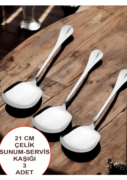 Çelik 21 cm 3 Adet  Servis Kaşığı / Sunum Kaşığı