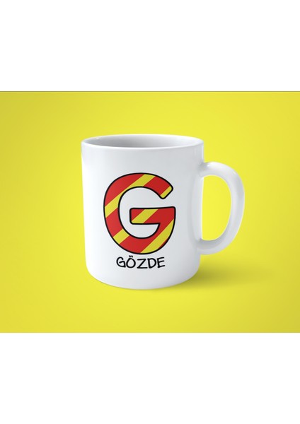 Sarı Kırmızı G Baş Harfli Isimli Baskılı Kupa Bardak