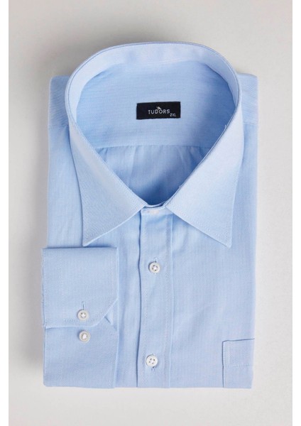 Büyük Beden Uzun Kollu Kolay Ütü Kravatlık Armürlü Pamuklu Erkek Mavi Gömlek fiyatları