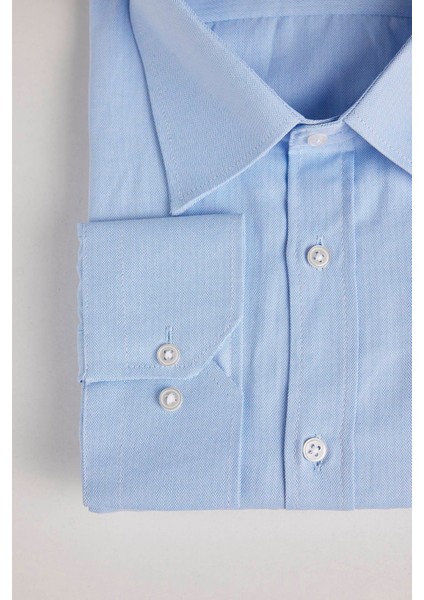 Büyük Beden Uzun Kollu Kolay Ütü Kravatlık Armürlü Pamuklu Erkek Mavi Gömlek modelleri