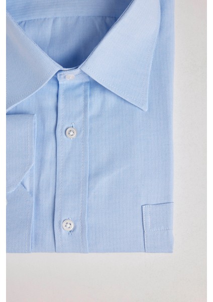 Büyük Beden Uzun Kollu Kolay Ütü Kravatlık Armürlü Pamuklu Erkek Mavi Gömlek fırsatları