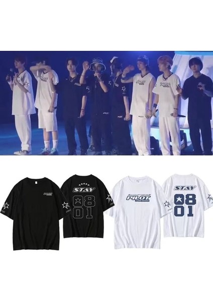 Stray Kids 5-Star Pilot Baskılı Konser T-Shirt L - Beyaz