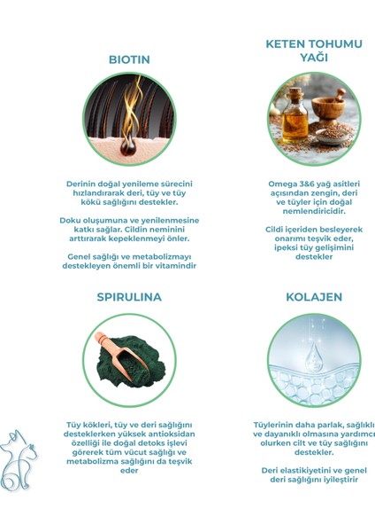 Biyotin & Kolajen Deri ve Tüy Sağlığı Kedi Maltı, Spirulina Içerikli, Tüy Dökülme Karşıtı 100 ml modelleri