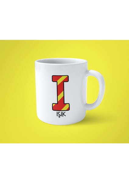 Sarı Kırmızı I Baş Harfli Isimli Baskılı Kupa Bardak
