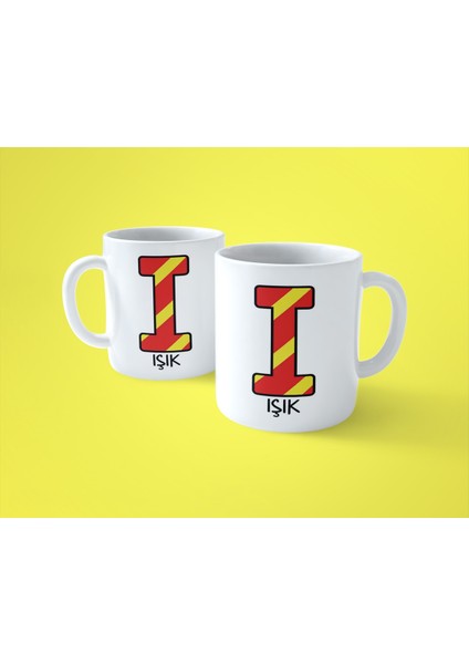Sarı Kırmızı I Baş Harfli Isimli Baskılı Kupa Bardak